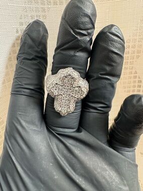 Silver Moissanite diamond Cross Pendant ring